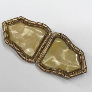 Peach Marbled Lucite Gold Tone Interlocking Buckle Cloak Clasp Czechoslovakia